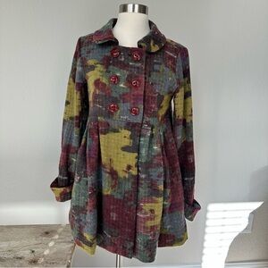 Anthropologie Elevenses Wool Cottagecore Double Breasted Pleated Pea Coat6